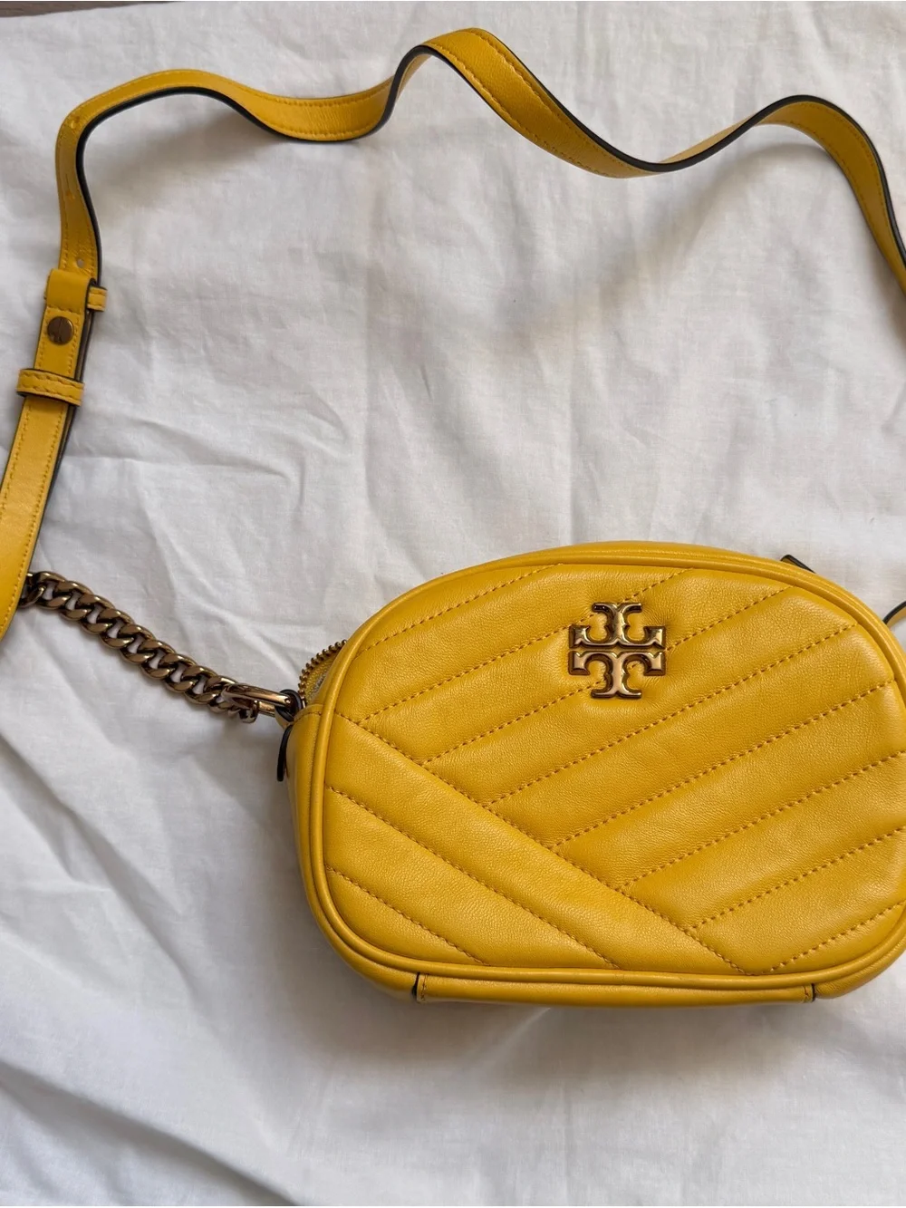 Tory Burch Kira Chevron Small Camera Bag in vibrant Limone yellow